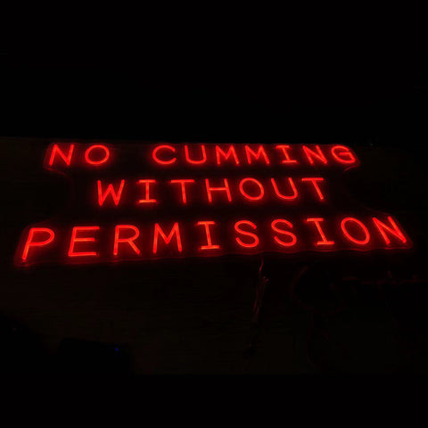 no cumming without permission neon sign