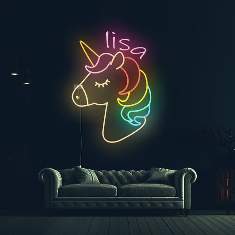 custom rainbow unicorn with kids name neon sign