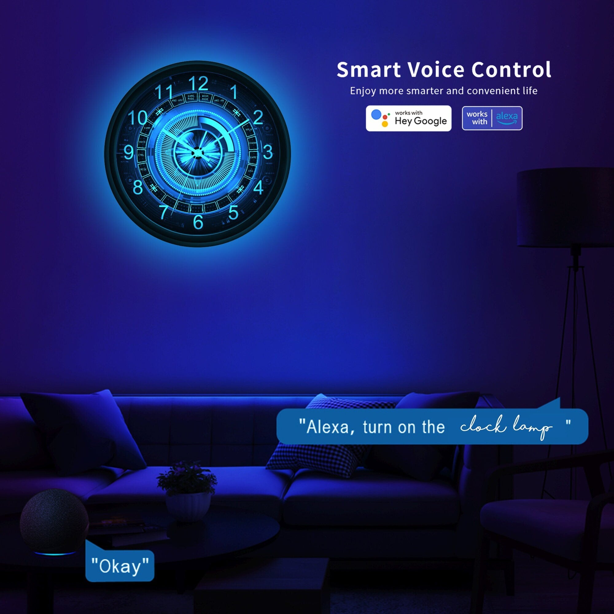 arc reactor smart AI clock lamp,voice control RGB wall clock