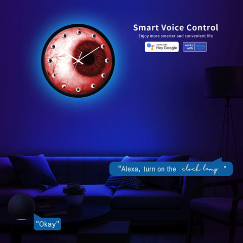 horror eyeball smart AI clock lamp,voice control bloody eyeball wall clock